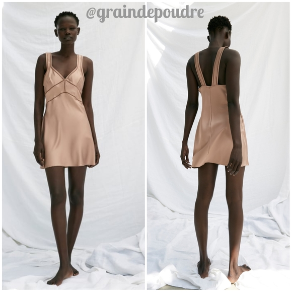 Rare! Zara Mocha Brown Stretch Silk Seamed Flare Lingerie Dress S - Picture 2 of 6